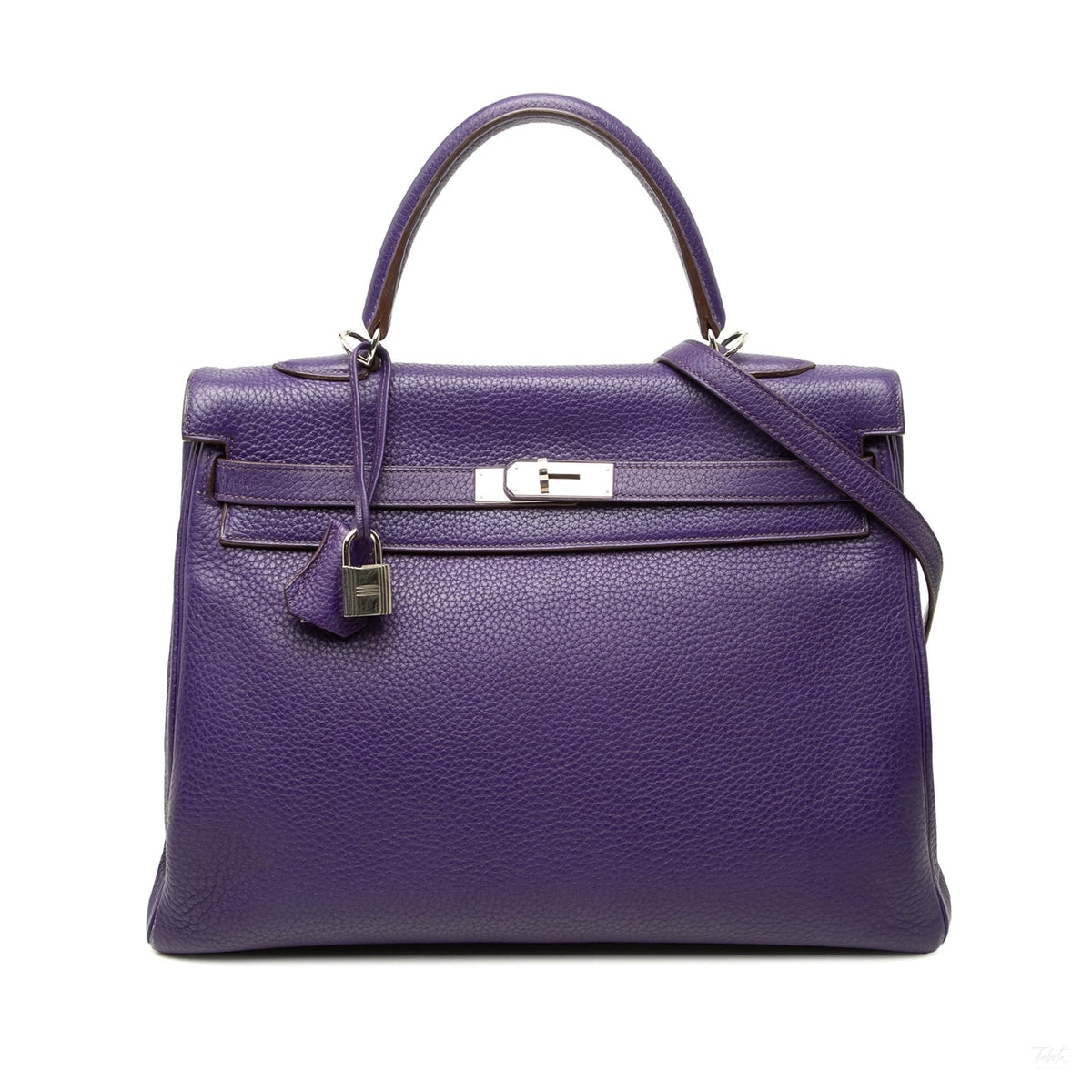 Second hand Hermes Kelly 35 Clemence Leather Top-handle Handbag Purple - Tabita Bags
