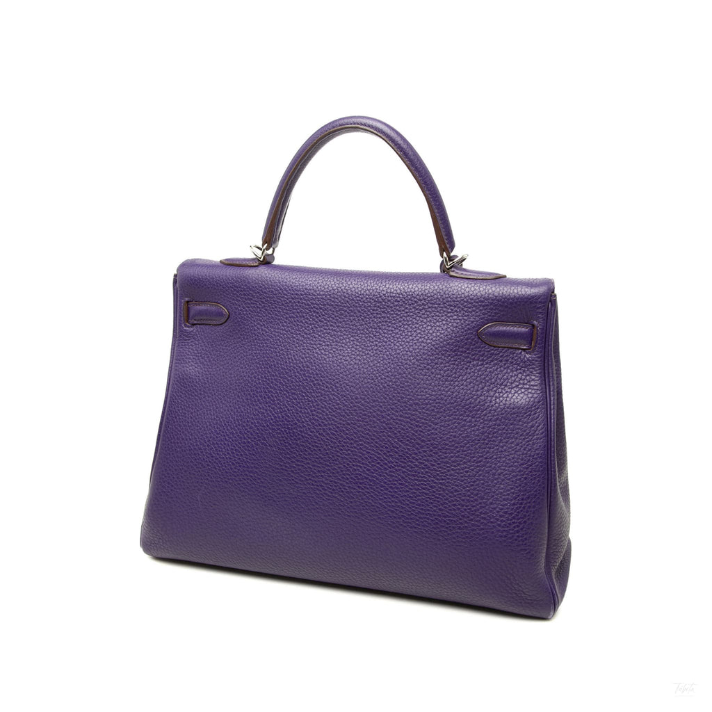 Second hand Hermes Kelly 35 Clemence Leather Top-handle Handbag Purple - Tabita Bags