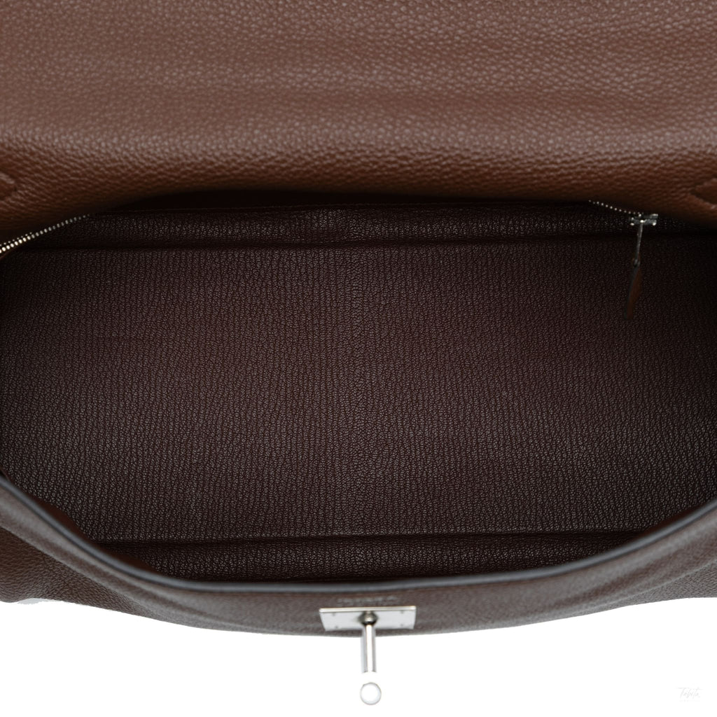 Second hand Hermes Kelly 35 Togo Leather Top - handle Handbag Chocolat - Tabita Bags