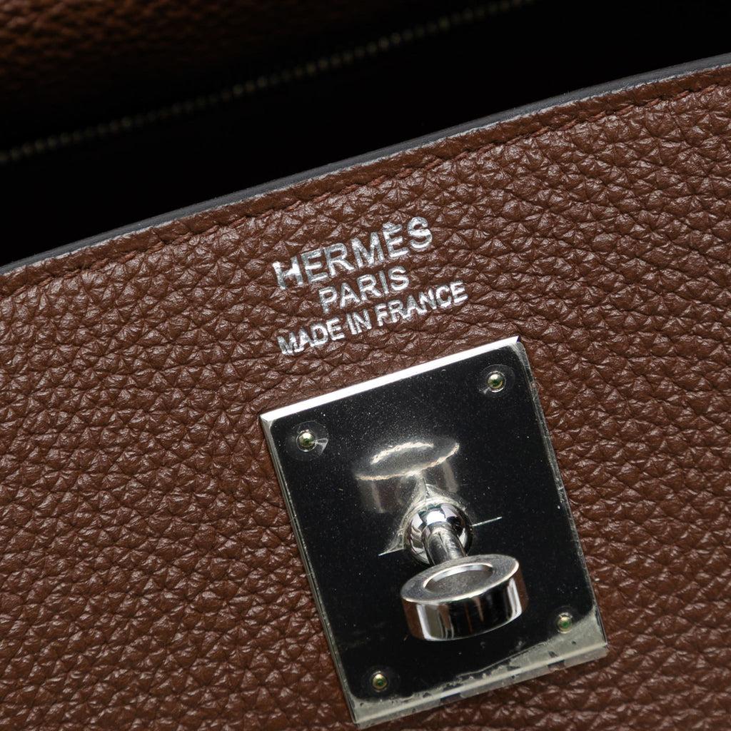 Second hand Hermes Kelly 35 Togo Leather Top - handle Handbag Chocolat - Tabita Bags