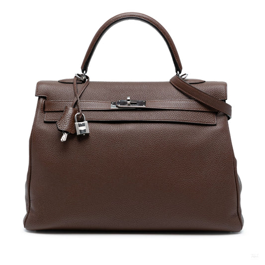 Second hand Hermes Kelly 35 Togo Leather Top - handle Handbag Chocolat - Tabita Bags