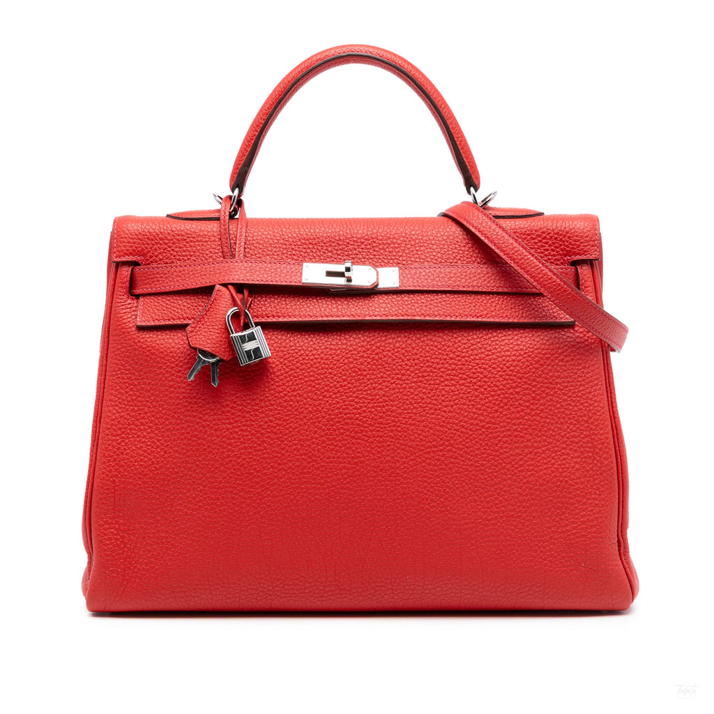 Second hand Hermes Kelly 35 Togo Leather Top - handle Handbag Geranium - Tabita Bags