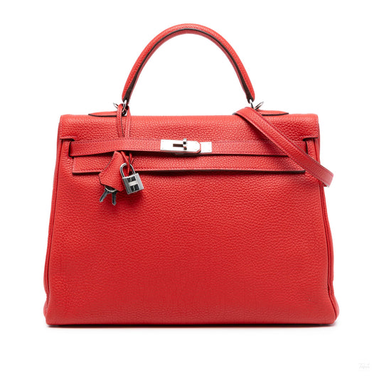 Second hand Hermes Kelly 35 Togo Leather Top - handle Handbag Geranium - Tabita Bags