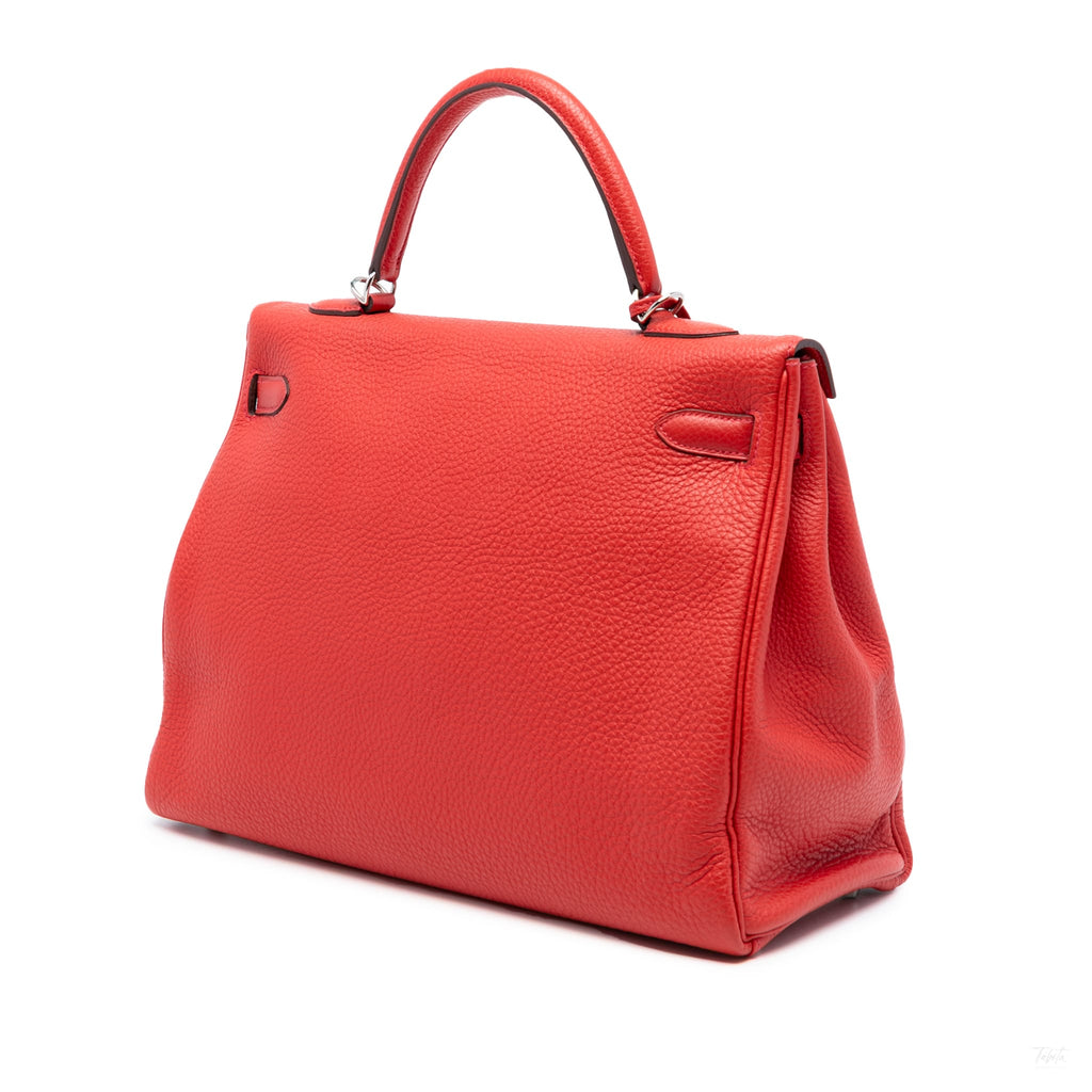 Second hand Hermes Kelly 35 Togo Leather Top - handle Handbag Geranium - Tabita Bags