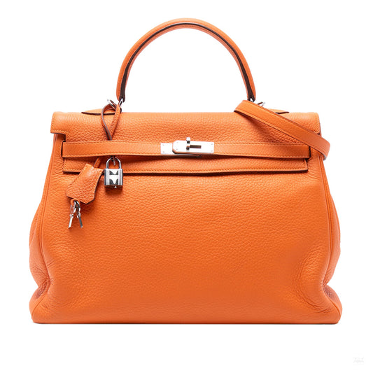 Second hand Hermes Kelly 35 Togo Leather Top - handle Handbag Orange - Tabita Bags