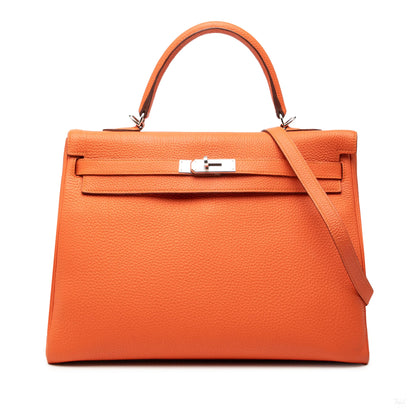 Second hand Hermes Kelly 35 Togo Leather Top - handle Handbag Orange - Tabita Bags
