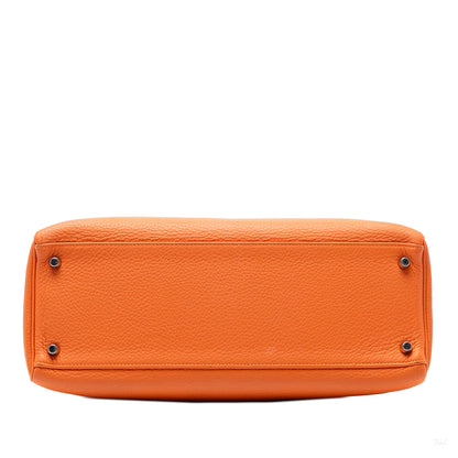 Second hand Hermes Kelly 35 Togo Leather Top - handle Handbag Orange - Tabita Bags