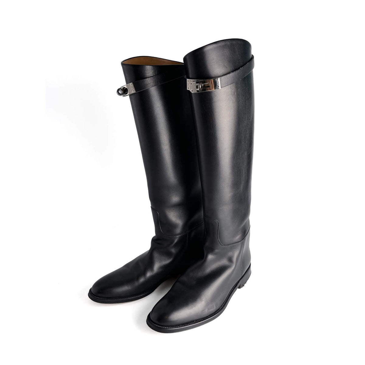 Second hand Hermes Kelly Box Calf Leather Jumping Boots 39 Black - Tabita Bags