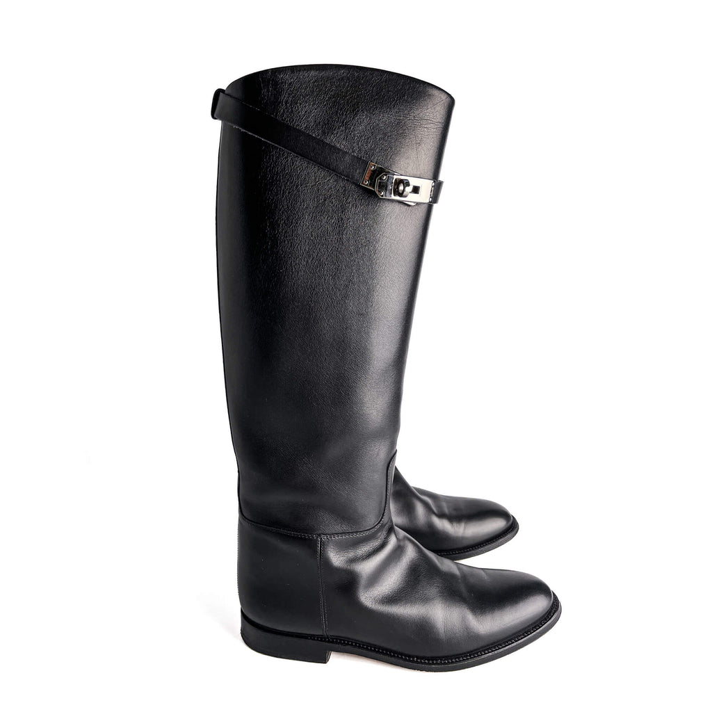 Second hand Hermes Kelly Box Calf Leather Jumping Boots 39 Black - Tabita Bags
