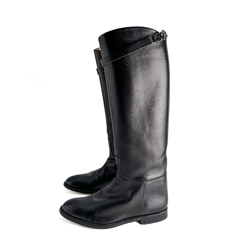 Second hand Hermes Kelly Box Calf Leather Jumping Boots 39 Black - Tabita Bags