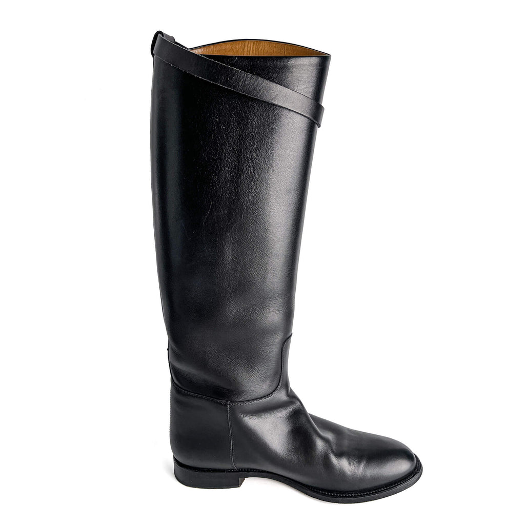 Second hand Hermes Kelly Box Calf Leather Jumping Boots 39 Black - Tabita Bags