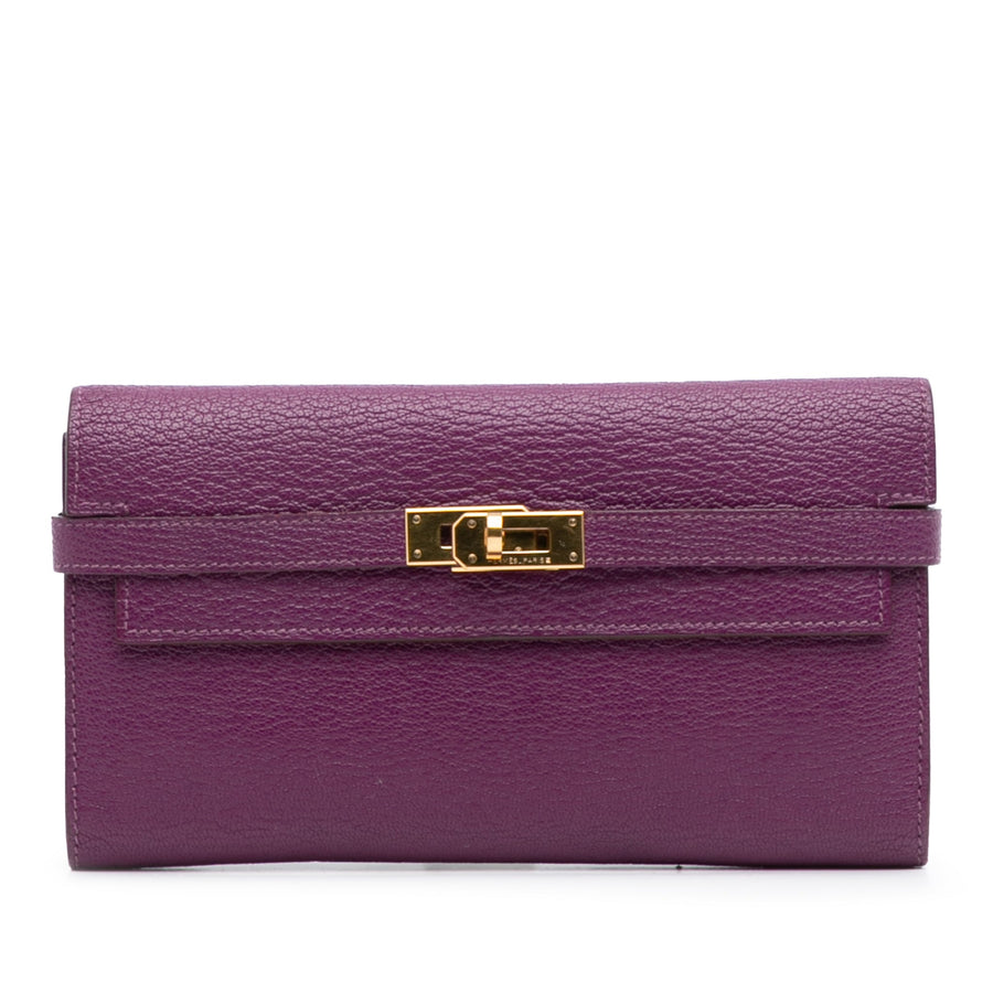 Second hand Hermes Kelly Chèvre Mysore Leather Long Wallet Anemone - Tabita Bags