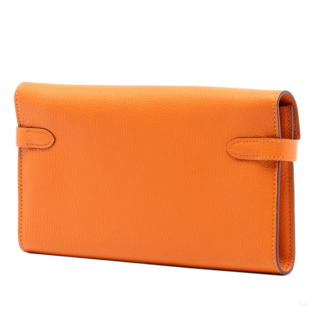 Second hand Hermes Kelly Chèvre Mysore Leather Long Wallet Orange - Tabita Bags