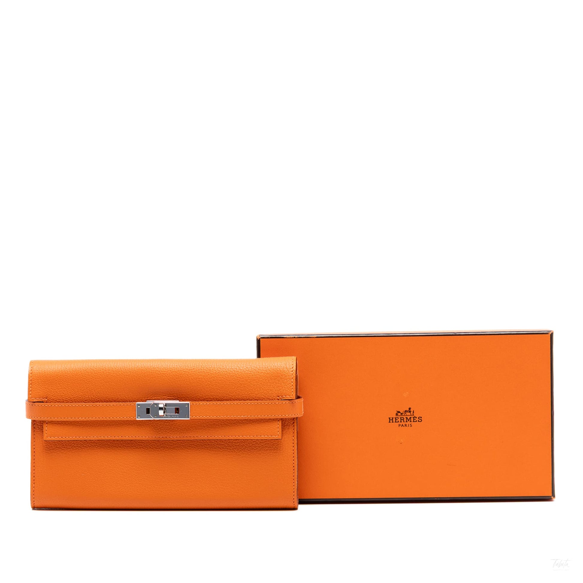 Second hand Hermes Kelly Chèvre Mysore Leather Long Wallet Orange - Tabita Bags