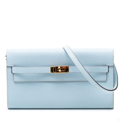 Second hand Hermes Kelly Epsom Leather Long Wallet Bleu Brume - Tabita Bags
