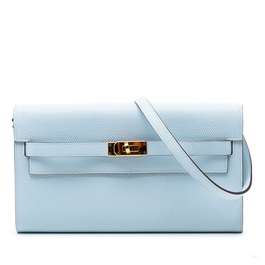Second hand Hermes Kelly Epsom Leather Long Wallet Bleu Brume - Tabita Bags