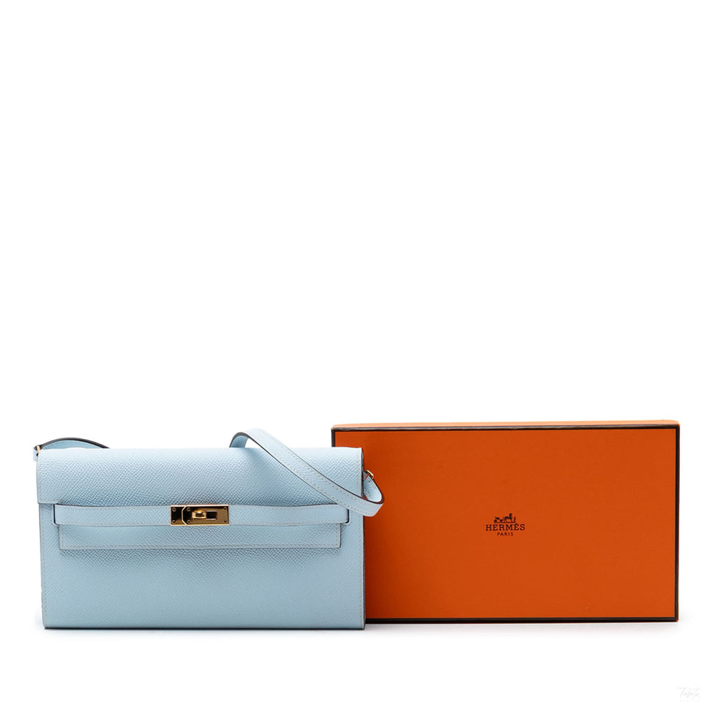 Second hand Hermes Kelly Epsom Leather Long Wallet Bleu Brume - Tabita Bags