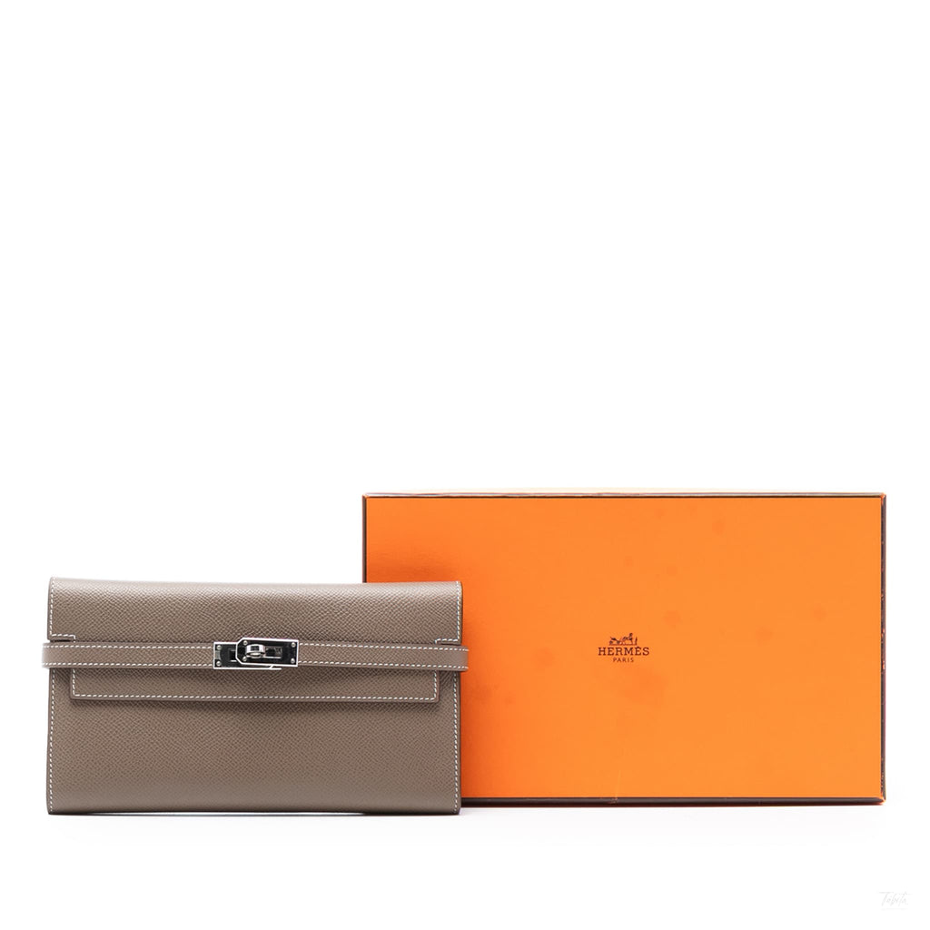 Second hand Hermes Kelly Epsom Leather Long Wallet Etoupe - Tabita Bags