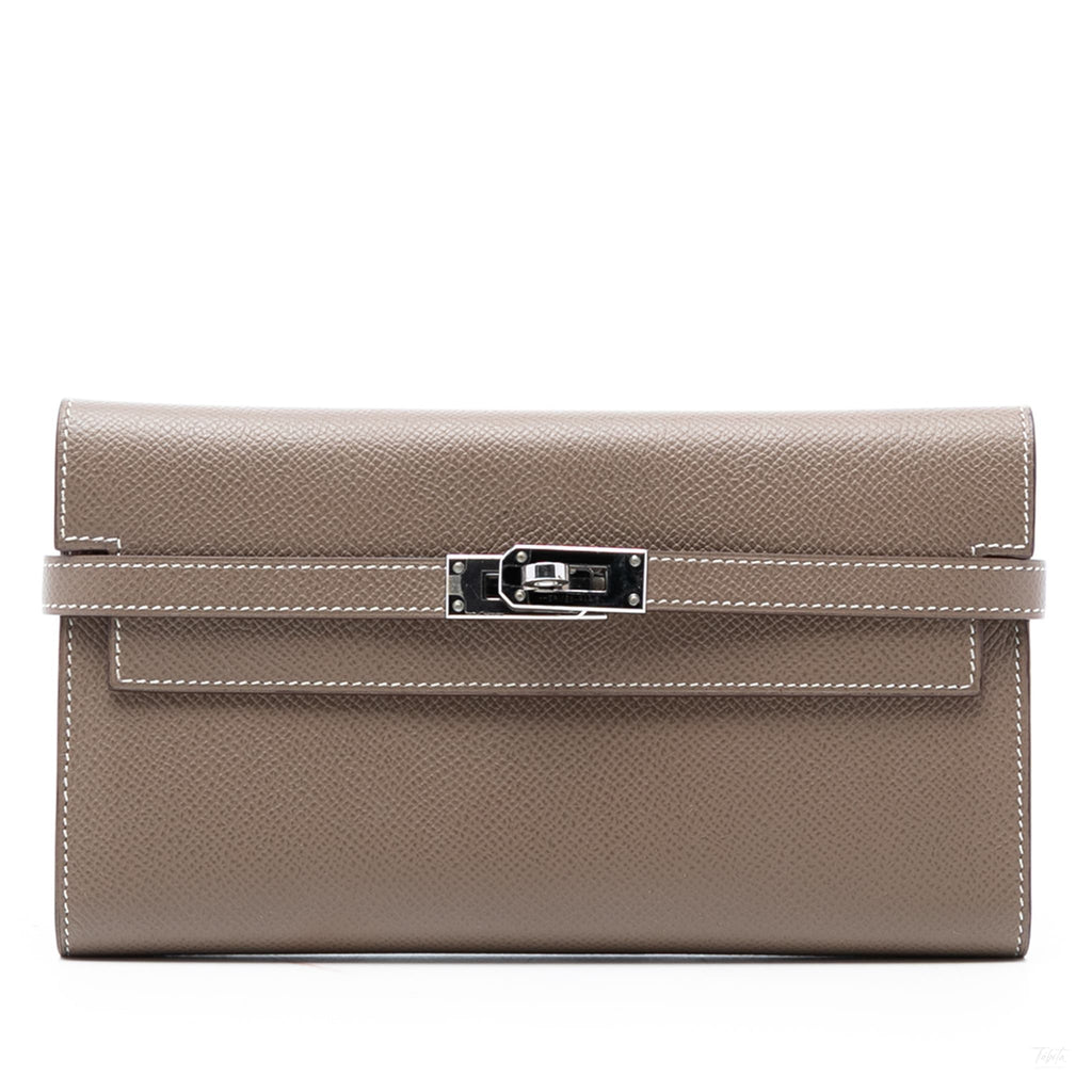 Second hand Hermes Kelly Epsom Leather Long Wallet Etoupe - Tabita Bags