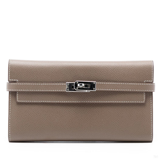 Second hand Hermes Kelly Epsom Leather Long Wallet Etoupe - Tabita Bags