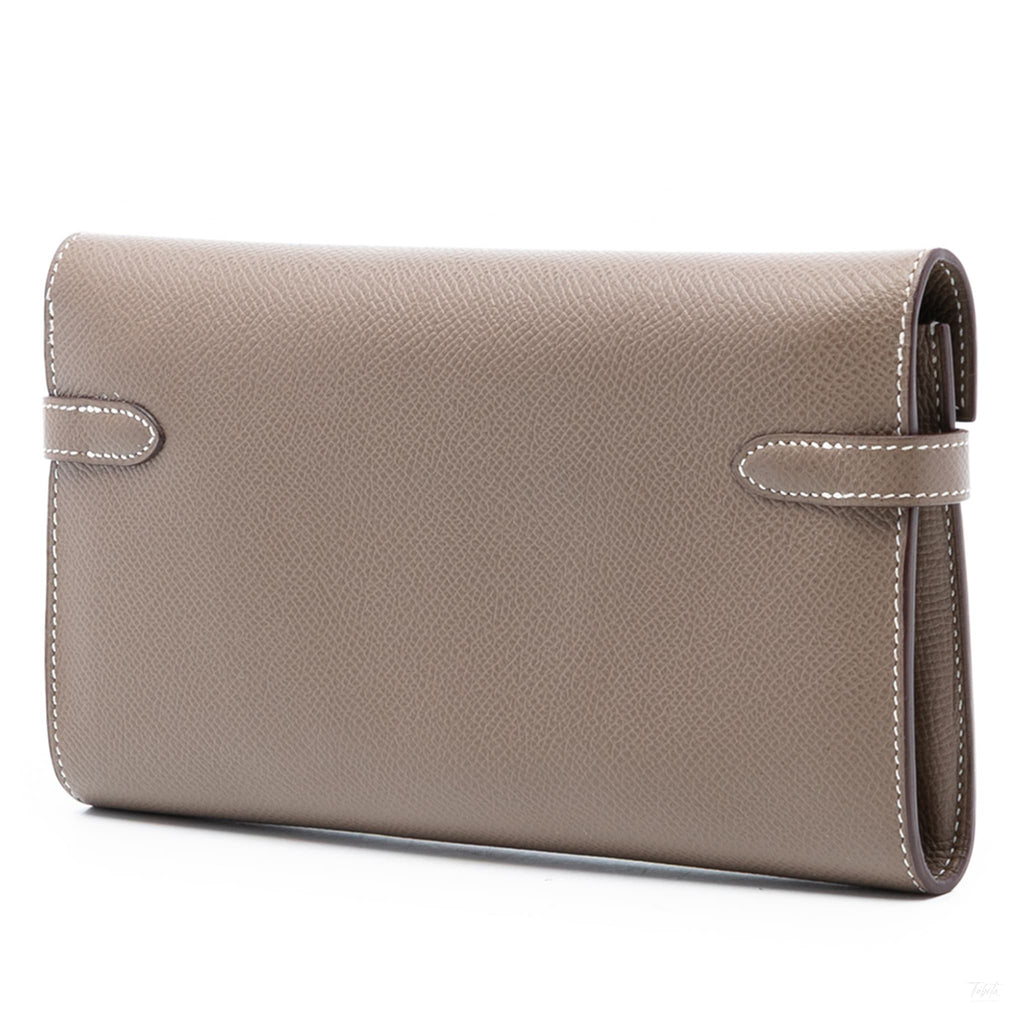 Second hand Hermes Kelly Epsom Leather Long Wallet Etoupe - Tabita Bags