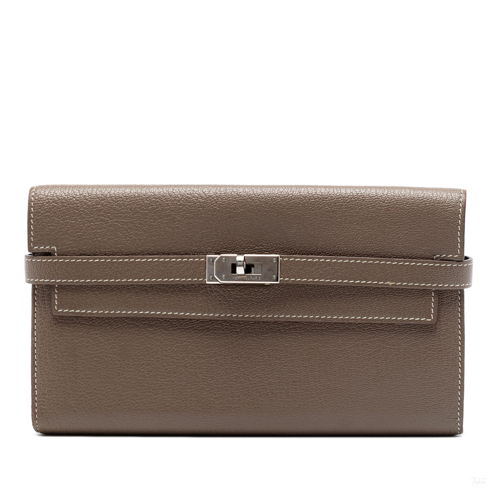 Second hand Hermes Kelly Epsom Leather Long Wallet Etoupe - Tabita Bags