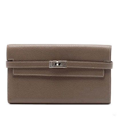 Second hand Hermes Kelly Epsom Leather Long Wallet Etoupe - Tabita Bags