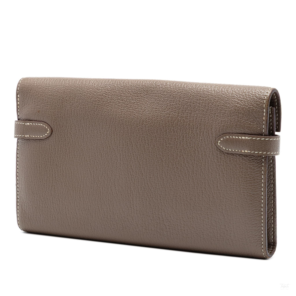 Second hand Hermes Kelly Epsom Leather Long Wallet Etoupe - Tabita Bags