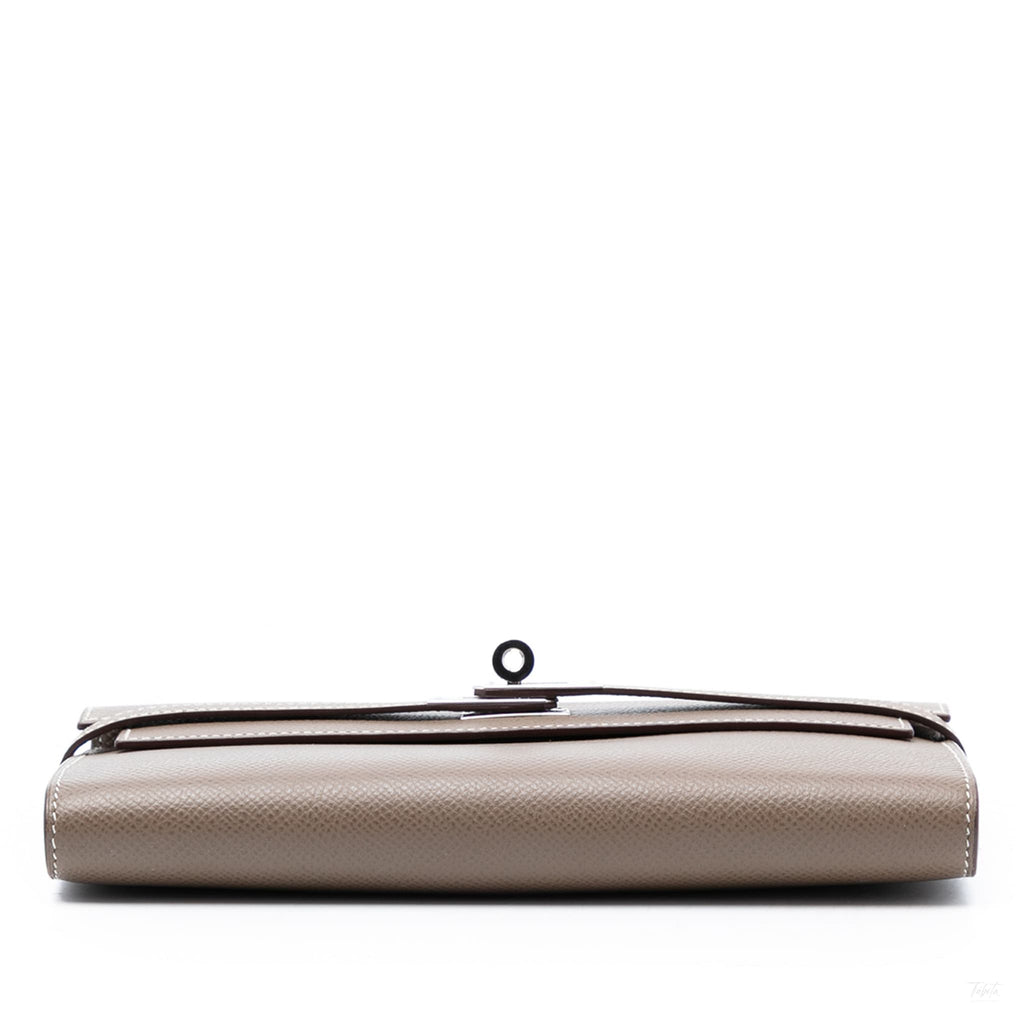 Second hand Hermes Kelly Epsom Leather Long Wallet Etoupe - Tabita Bags