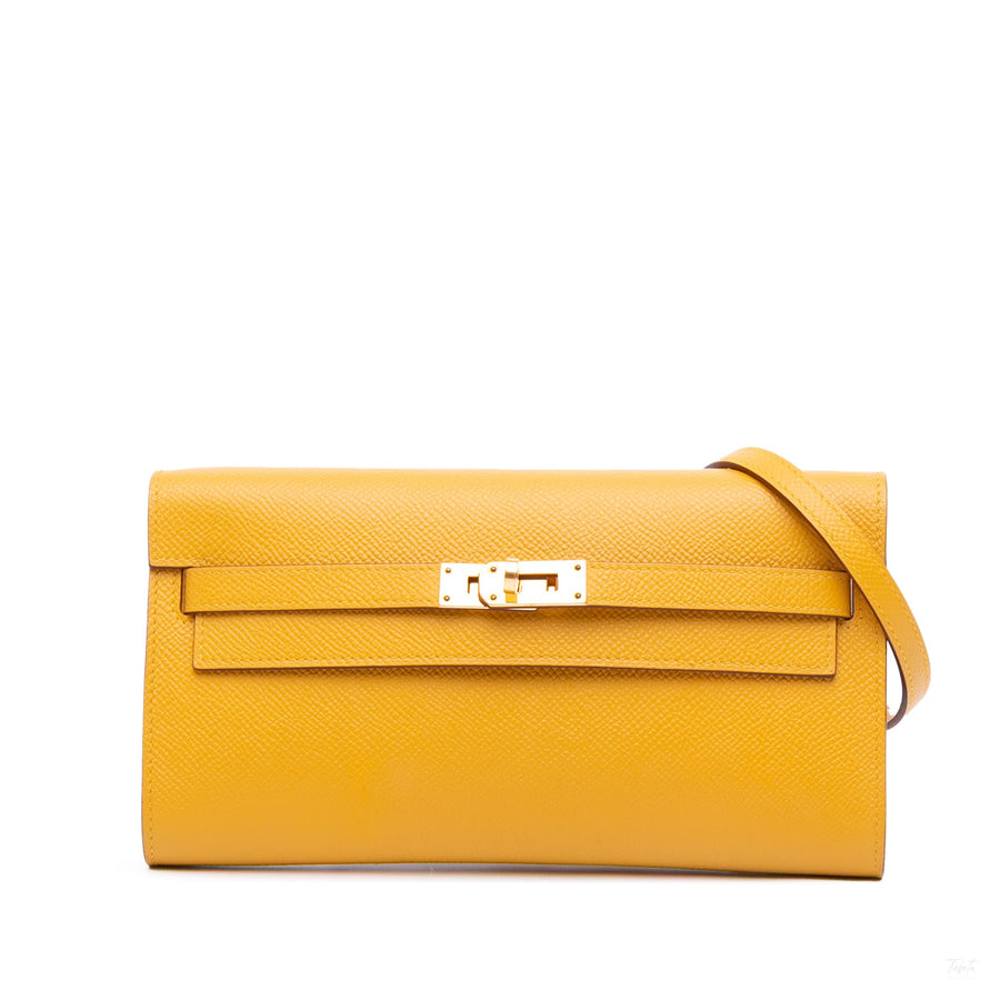 Second hand Hermes Kelly Epsom Leather Long Wallet Jaune Ambre - Tabita Bags