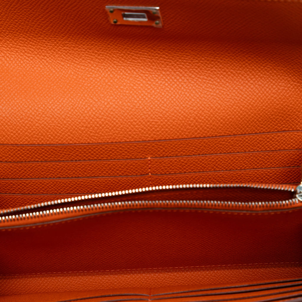 Second hand Hermes Kelly Epsom Leather Long Wallet Orange - Tabita Bags