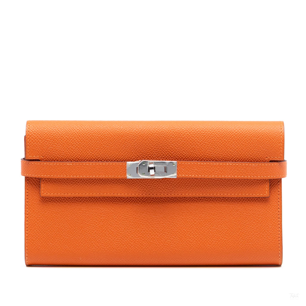 Second hand Hermes Kelly Epsom Leather Long Wallet Orange - Tabita Bags