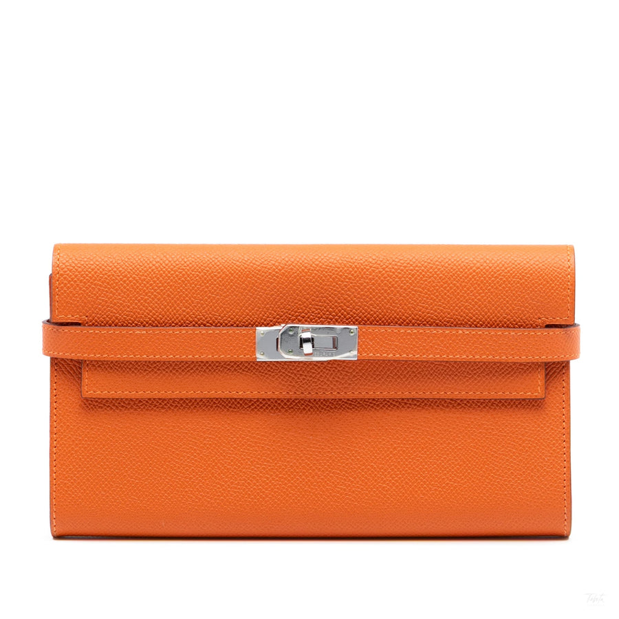 Second hand Hermes Kelly Epsom Leather Long Wallet Orange - Tabita Bags
