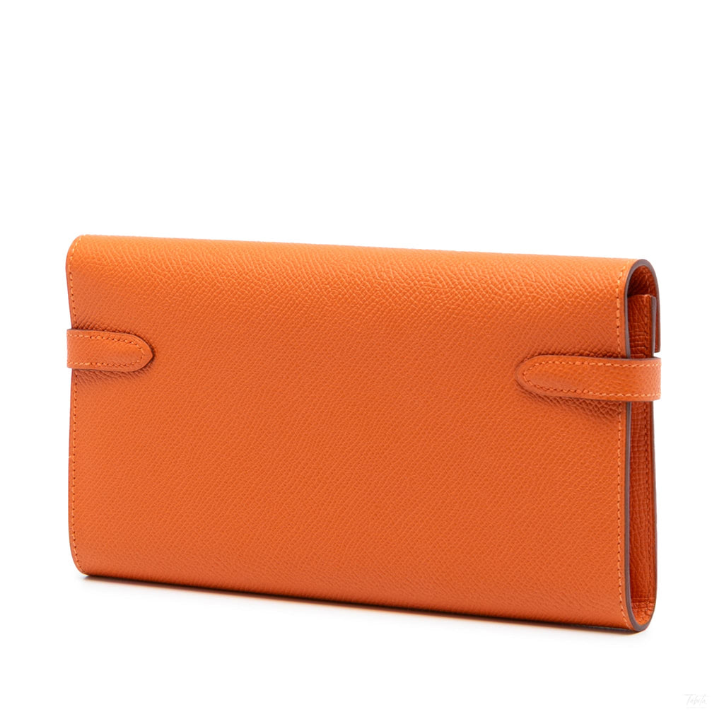 Second hand Hermes Kelly Epsom Leather Long Wallet Orange - Tabita Bags