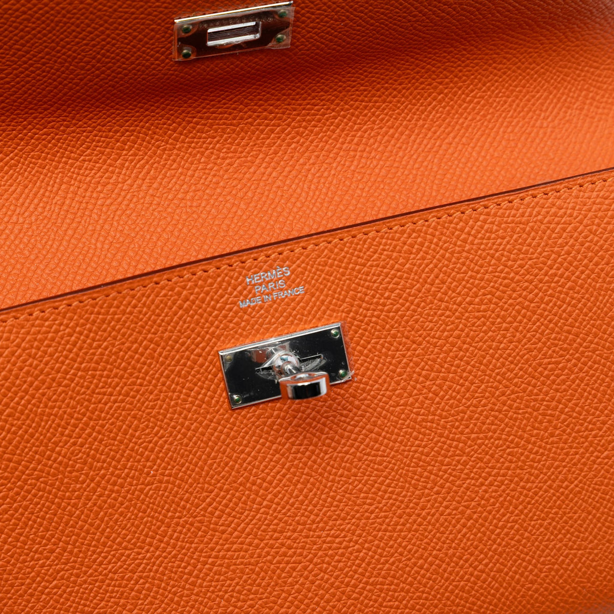 Second hand Hermes Kelly Epsom Leather Long Wallet Orange - Tabita Bags