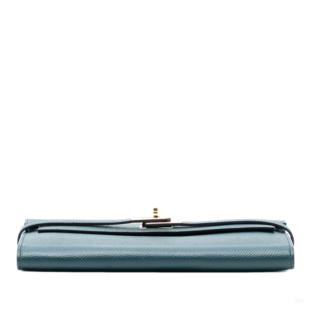 Second hand Hermes Kelly Epsom Leather Long Wallet Vert Cypress - Tabita Bags