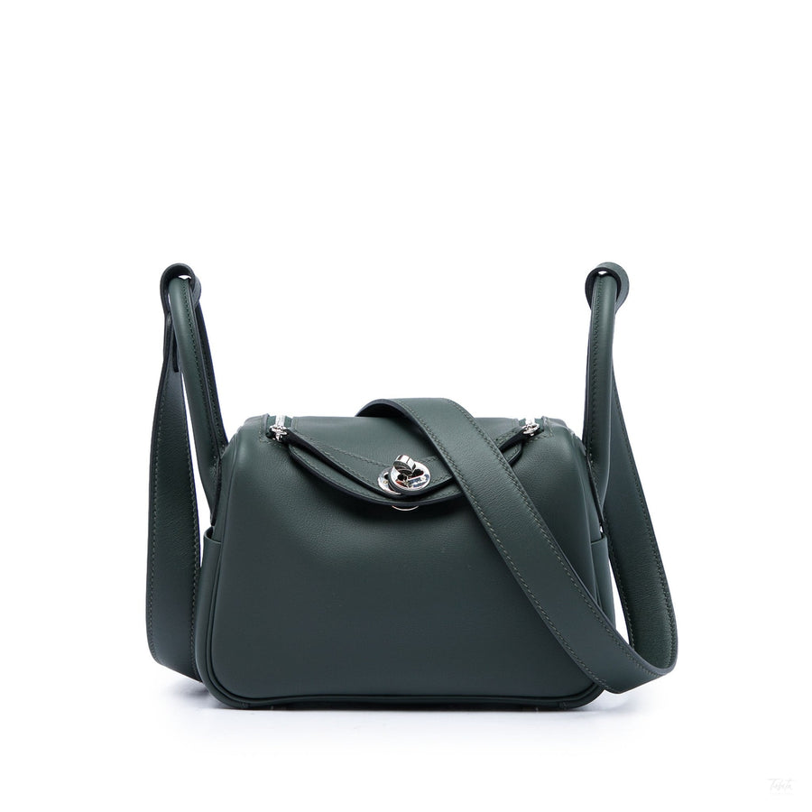 Second hand Hermes Lindy Mini Clemence Leather Crossbody Green - Tabita Bags