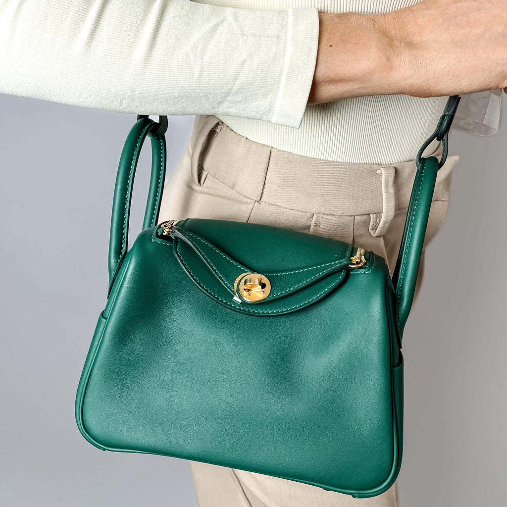 Second hand Hermes Lindy Mini Swift Leather Crossbody Green - Tabita Bags