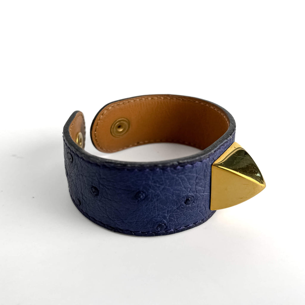 Second hand Hermes Medor Exotic Leather Bracelet 16 cm Blue - Tabita Bags
