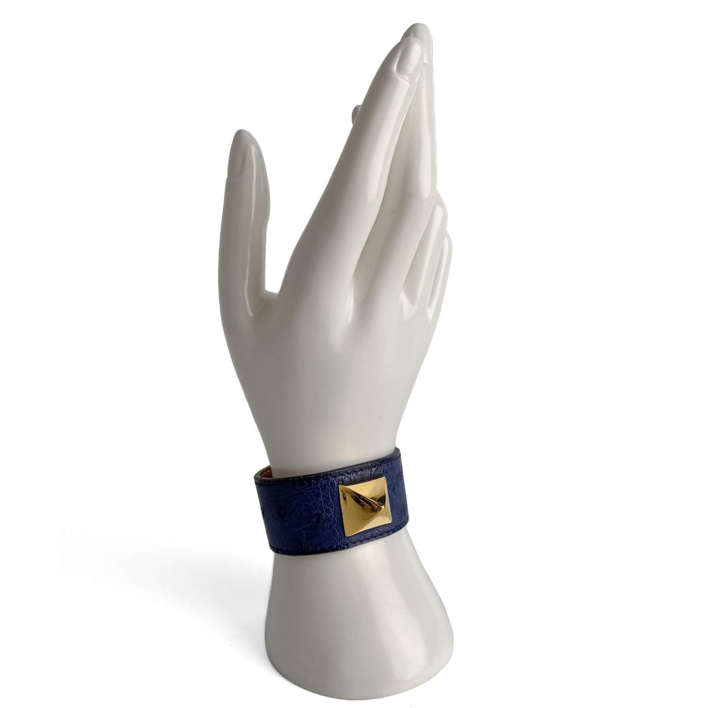 Second hand Hermes Medor Exotic Leather Bracelet 16 cm Blue - Tabita Bags