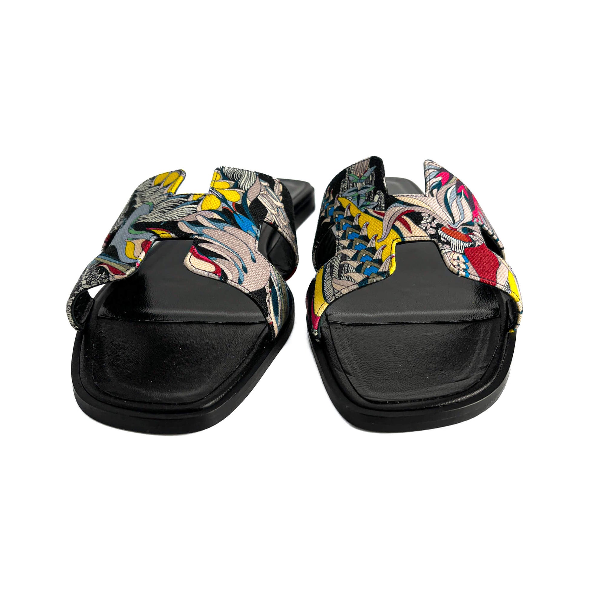 Second hand Hermes Oasis 4 Canvas Flat Sandals Black - Tabita Bags