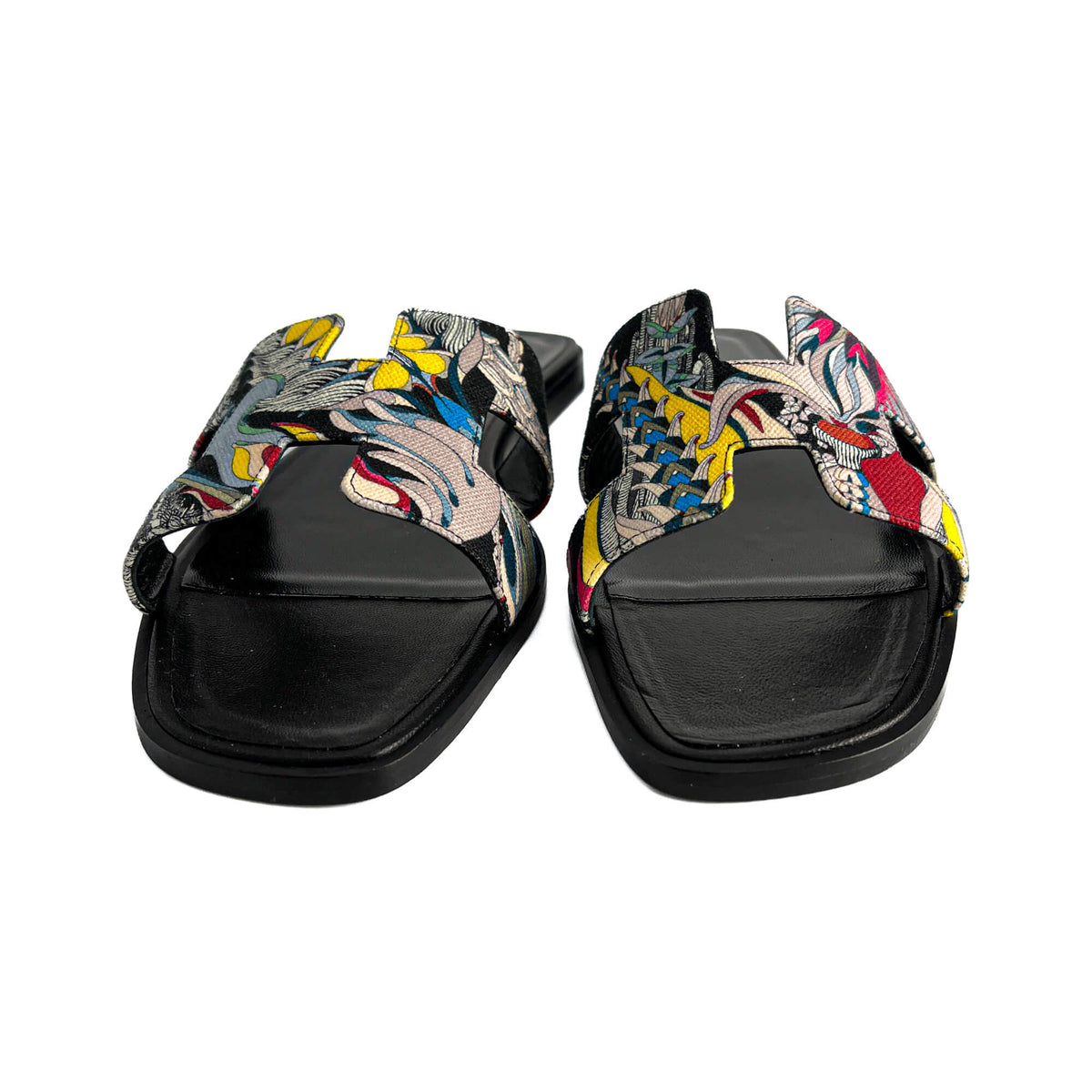 Second hand Hermes Oasis 4 Canvas Flat Sandals Black - Tabita Bags