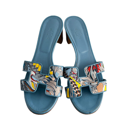 Second hand Hermes Oasis 4 Canvas Sandals 39 Blue - Tabita Bags