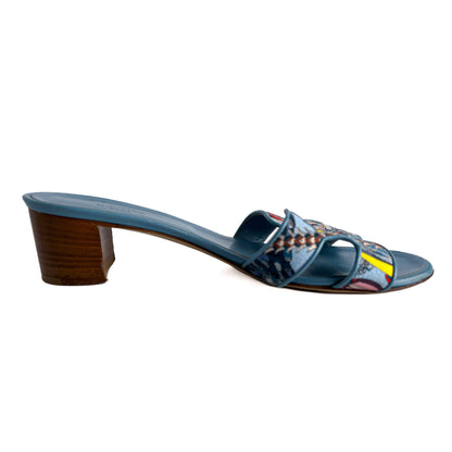 Second hand Hermes Oasis 4 Canvas Sandals 39 Blue - Tabita Bags