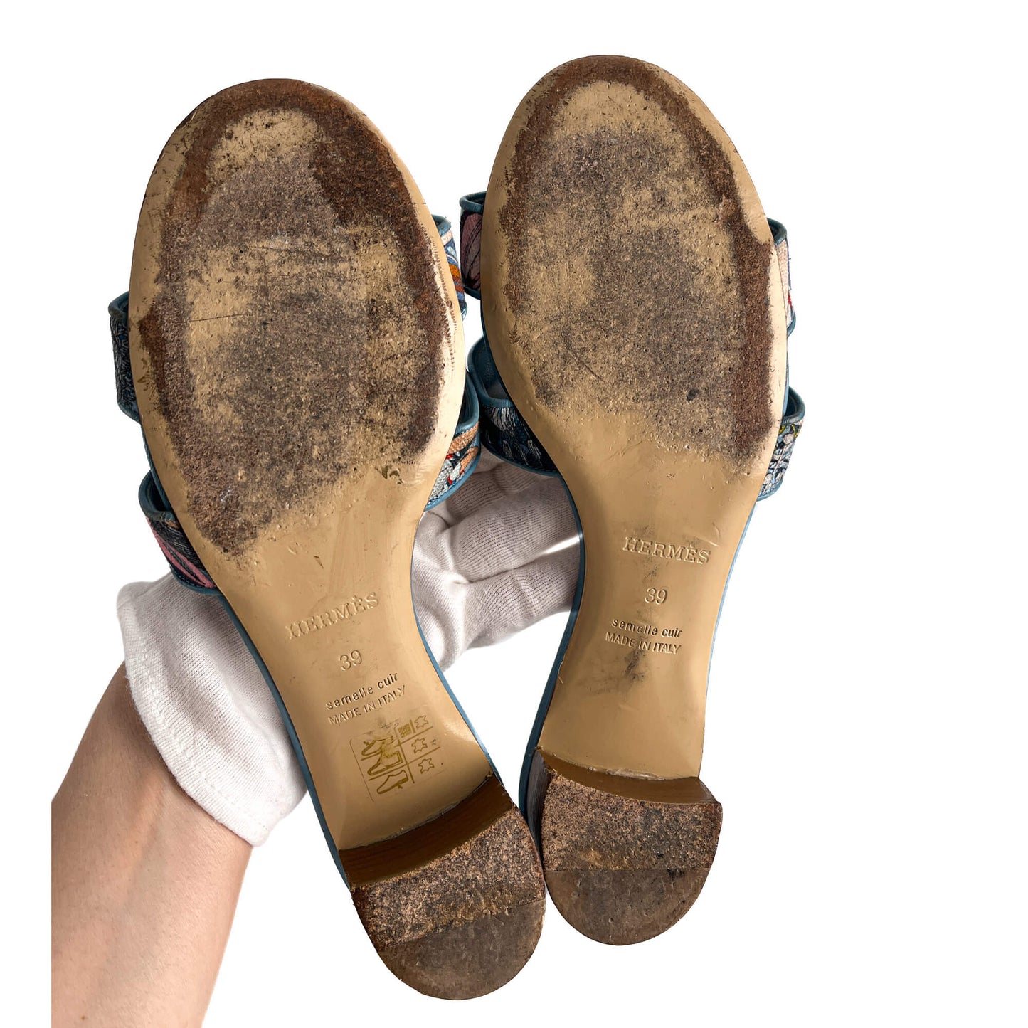 Second hand Hermes Oasis 4 Canvas Sandals 39 Blue - Tabita Bags