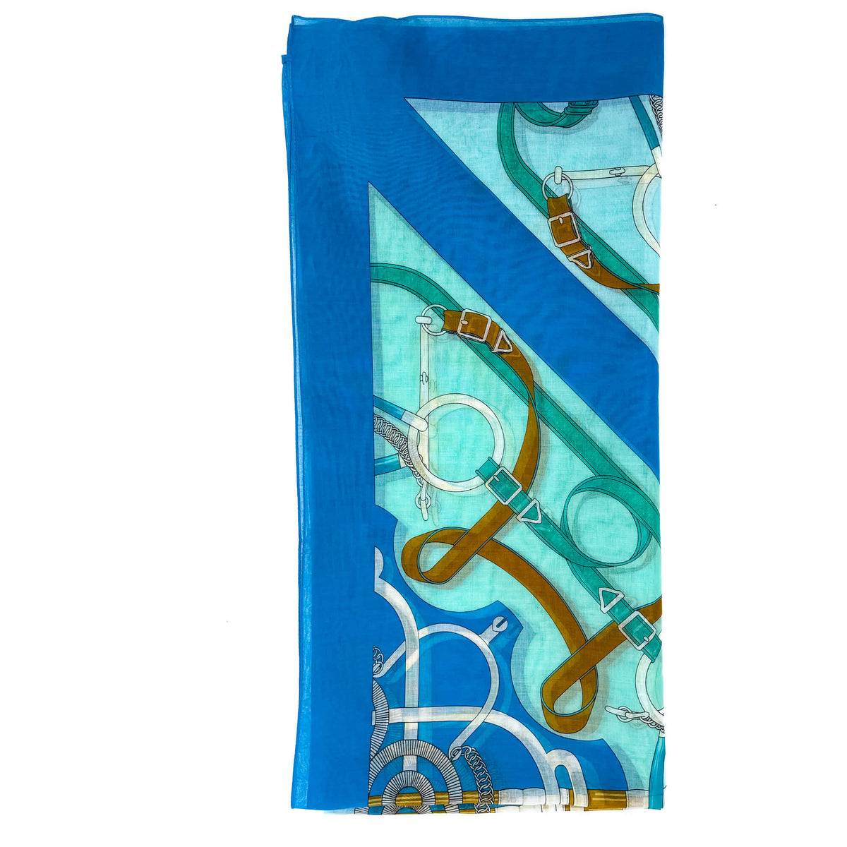 Second hand Hermes Pareo 94x190 Cotton Eperon d'Or Thalassa Blue - Tabita Bags
