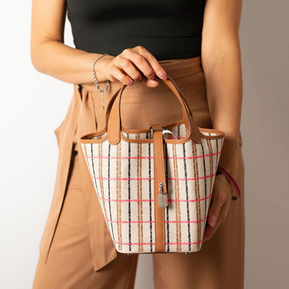 Second hand Hermes Picotin 18 Canvas Lock Couverture Carrè Bucket Handbag Caramel - Tabita Bags