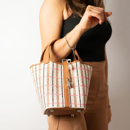 Second hand Hermes Picotin 18 Canvas Lock Couverture Carrè Bucket Handbag Caramel - Tabita Bags