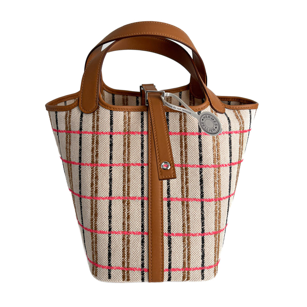 Second hand Hermes Picotin 18 Canvas Lock Couverture Carrè Bucket Handbag Caramel - Tabita Bags