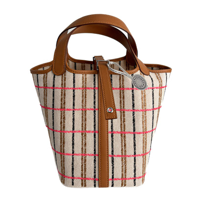 Second hand Hermes Picotin 18 Canvas Lock Couverture Carrè Bucket Handbag Caramel - Tabita Bags